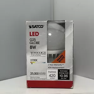 SATCO LED G25 Globe 8W Dimmable Warm White - Picture 1 of 3