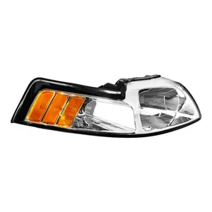 2x Headlight Assembly Amber Reflctor for 99-04 Ford Mustang Clear Chrome Housing - Picture 1 of 11