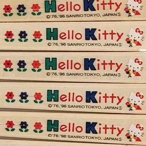 Hello Kitty Chopsticks 1996 Set of 8 Printed Sanrio Vintage Wood Rare Japan 90s - Picture 1 of 12