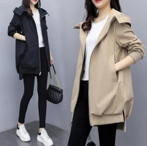 New Spring/ Fall Women's Hooded Jacket Casual Long zipper coats trench coat gift - Picture 1 of 19