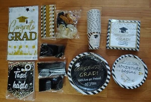 Gold White & Black Complete Graduation Party Paper Any Year service 24 Total 218 - Picture 1 of 6