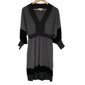 Dressbarn Women’s Large Gray Black Sweater Dress Color Block 3/4 Sleeve V Neck - Picture 1 of 11