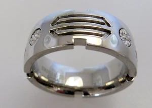 Men's 9 mm Wedding Band 1/20 ct Diamonds Stainless Steel SIZE 10 - Picture 1 of 2