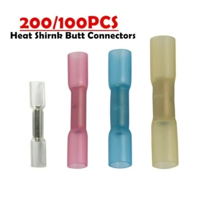 200/100pcs Heat Shrink Butt Wire Electrical Crimp Connector 10-12 14-16 18-22AWG - Image 1 of 4