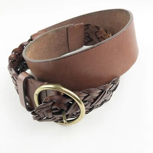 Ann Taylor Loft Wide Brown Leather Belt Braided Details - Picture 1 of 7