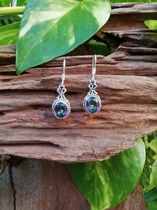 Mystic Topaz Silver Earrings - 246P2 - Real 925 Sterling Silver - Picture 1 of 4