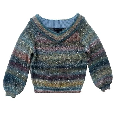 Banana Republic Women XS Blue Ombré Sequin V-neck Knit Sweater Wool Alpaca Blend - Image 1 of 4