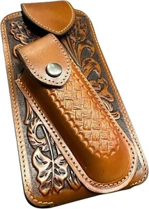 7" BASKETWEAVE & KNIFE POUCH CELL PHONE CASE HOLSTER LEATHER UNIVERSAL #EH12295 - Picture 1 of 31