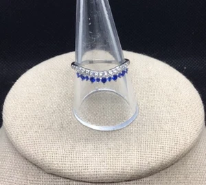 Sterling Silver 925 Blue & Clear Cz Stone Ring Sz 9 X778 - Picture 1 of 5