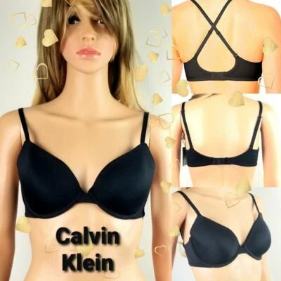 CLVIN KLEIN SUJETADOR MUJER LIGERAMENTE FORRADO DEMI CONVERTIBLE CORREAS NEGRO talla 32D $42 Foto 1 de 4