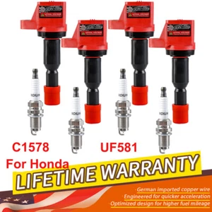 4PCS Ignition Coil & Spark Plug Pack For 2007 2008 Honda Fit 1.5L L4 C1578 UF581 - Picture 1 of 12