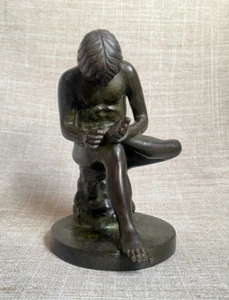 Antique c1870s Roman Spinario Thorn Puller Grand Tour Bronze Statue Desk Size - Picture 1 of 19