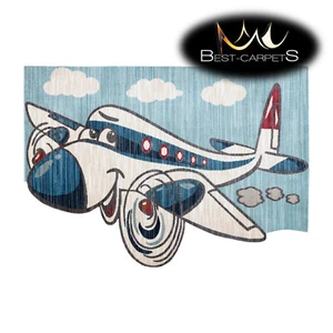 Toller Kinderteppich "TOYS" unregelmäßige Form BLAU / CREME Flugzeug beste Qualität - Bild 1 von 6
