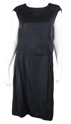 DRIES VAN NOTEN Midnight Indigo Blue Sateen Cap-Sleeve Shift Dress 40 - Image 1 of 4