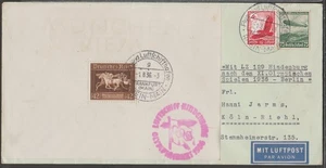 ✔️ DEUTSCHLAND 3. REICH SEHR SELTENER BLOCK 4 AUF BRIEF LZ 129 HINDENBURG ZEPPELIN 1936. - Bild 1 von 3