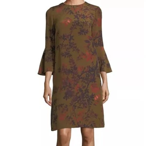 Lafayette 148 Sidra Bell Sleeve Garden Floral Silk Dress Lined Women's Large - Picture 1 of 14