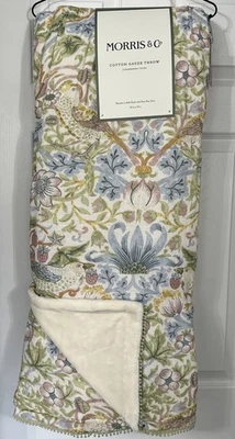 William Morris & Co Strawberry Thief Throw Blanket Cotton Gauze Fleece Grey NWT - Image 1 of 4
