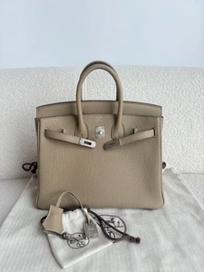 New Hermes Birkin25 Handbag Beige Marfa Togo Leather Palladium Hardware B Stamp - Picture 1 of 19