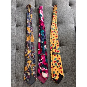 Men's Necktie Lot of 3 Colorful Ties Bold Geometric Floral Novelty Designs - Picture 1 of 3