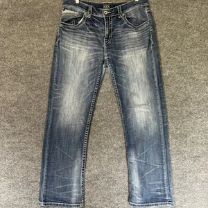 BKE Buckle Black Men Jeans 36R (36x30) Bootleg Fit No 9 Blue Stretch Distressed - Picture 1 of 16