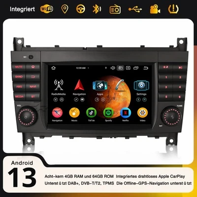 64GB Android 14 DAB+ Autoradio CarPlay 4G Navi Mercedes C/G/CLC Klasse W463 W203 - Bild 1 von 4