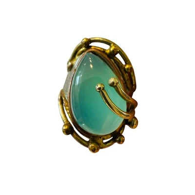 Vintage Teardrop Gemstone Statement Ring Artisan Crafted Brass Gold Tone - Image 1 of 4