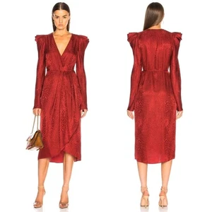 A.L.C. Vestido envolvente midi de seda Carolina rojo carmesí talla 0 - Imagen 1 de 16