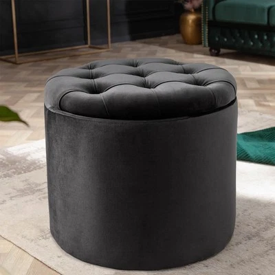Hocker MODERN BAROCK - 50cm - grau - Samt - rund - Stauraum - Sitzhocker - Bild 1 von 4