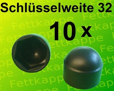 10 Sechskant Schutzkappen Schwarz Schlüsselweite SW32 Abdeckkappe Kappen Muttern - Bild 1 von 3