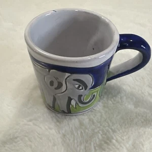 Starbucks Hand-Painted Elephant Mug RARE Made ITALY Blue Green Coffee Cup - Picture 1 of 11