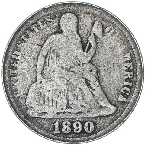 1890 (P) Seated Liberty Dime 90% Silver Good GD See Pics R294 Cover