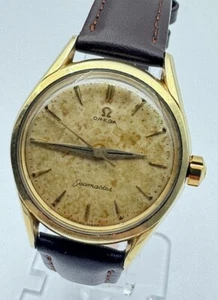 1957 Vintage Omega Seamaster ORIGINAL TROPICAL DIAL 14K SOLID GOLD CAP / STEEL - Picture 1 of 12
