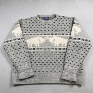 VINTAGE Pendleton Sweater Mens Large Gray Bison Shetland Wool Fair Isle 90s - Picture 1 of 10