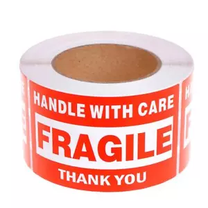 3x5 Zerbrechliche Aufkleber Handle With Care Danke 1 Rolle 500 Zerbrechliche Etiketten Versand - Bild 1 von 4