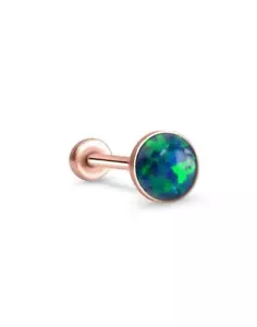 Threadless Labret Nose Ring Monroe Push Pin Stud Rose Gold Steel 4mm Opal - Picture 1 of 10