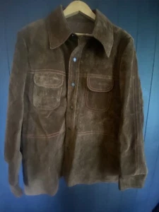 William Barry 70s Heavy Thick Suede Jacket W/Orange Stitching Men's L Excellent - Picture 1 of 12