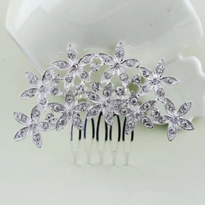 Rhinestone crystal silver plated bridal hair comb hair accessories F - Picture 1 of 1