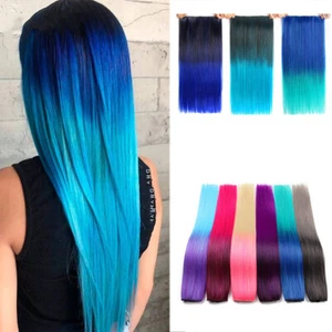 Long Curly Straight Ombre Hair Extensions 22 Inch Synthetic Two Tone Clip In Wig - Bild 1 von 44