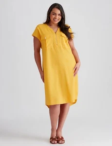 NEW $90 BEME EXTENDED SLEEVE ZIP FRONT POCKET DRESS YELLOW 24 - Picture 1 of 3