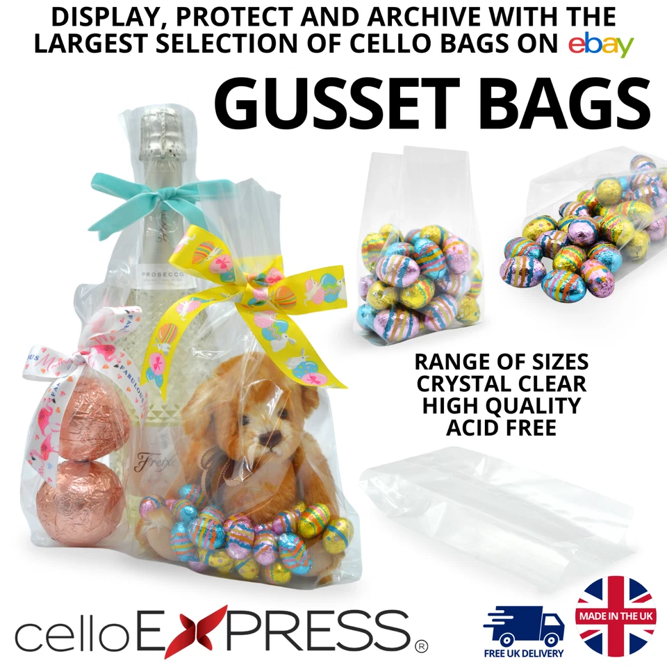 Clear Cellophane Gusset Bag Party Bags Favour Crafts Sweets Display Gifts Cello