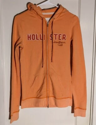 Sudadera con capucha para mujer "Hollister" naranja manga larga cremallera completa con cordón talla M Foto 1 de 4