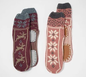 Muk Luks Socken Winter Hausschuh kuschelig Rentier Sheabutter angereichert weinrot grau - Bild 1 von 8