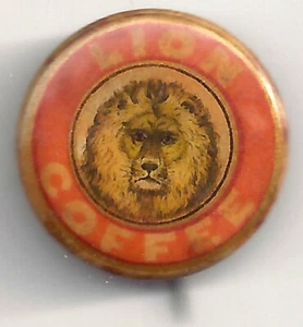 Vintage Löwe Kaffee Zelluloid Werbe Pin mit orig. Backpaper - Bild 1 von 2
