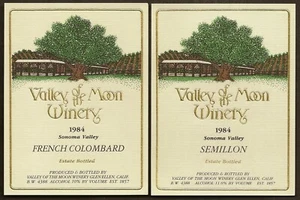 Two VALLEY OF THE MOON 1984 Wine Labels Semillon French Colombard Sonoma Valley - Picture 1 of 5