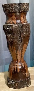 ¡HERMOSO CANDELABRO VINTAGE CRISANTEMO BORDE VIVO MADERA BURL TORNEADO A MANO! - Imagen 1 de 8