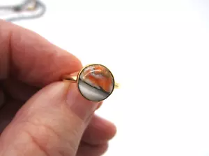 Estate Vintage Elegant 14K Yellow Gold Natural Smooth Orange Stripe Agate Ring - Picture 1 of 5