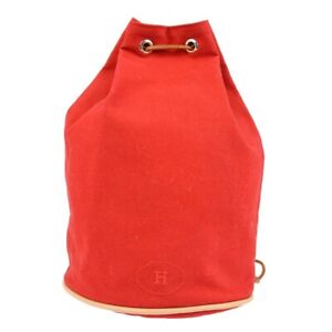 Hermes Red Canvas Polochon Mimile PM Drawstring Bucket Bag 121426