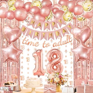 ZERODECO Rose Gold Birthday Party Decorations 18th Happy Birthday Banner 18th... - Picture 1 of 6