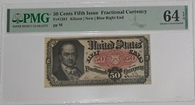 1875 USA 50 Cents Fifth Issue Fractional Note PMG 64 EPQ Choice Uncirculated - Image 1 of 4