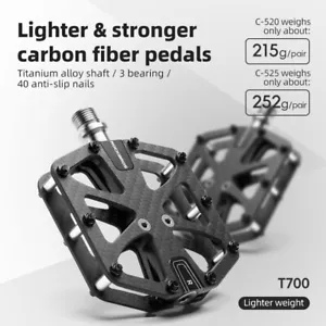 ROCKBROS MTB Pedals Carbon Fiber 3 Bearing Non-Slip 9/16" Wide Flat Pedals - Picture 1 of 17